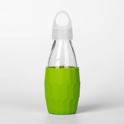 350ml Clear heat resistant high boro glass water bottle with silicone sleeve 