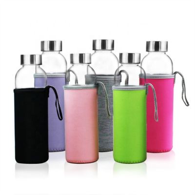 360ml 420ml 500ml Screw Top Lids Portable Carrying Loops Glass Water Bottles with Rope 