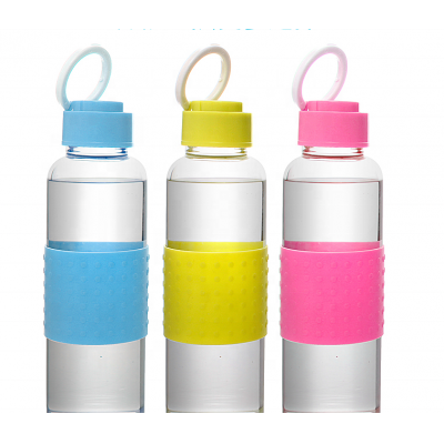 Wholesale 360ml With Leak-proof Plastic Cover Transparent Glass Water Bottle