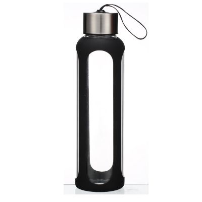 32oz 1L 1000ml Motivational Time Mark portable wide hydro silicone borosilicate glass water bottle 