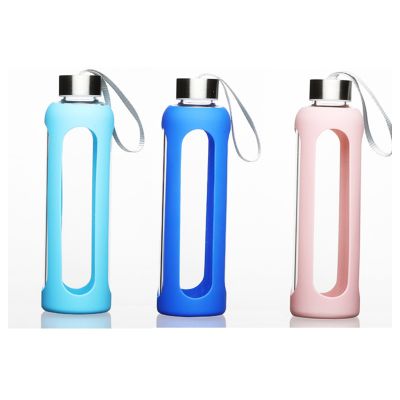 180z Sport handcrafted Borosilicate Glass Silicone Water Bottle with S.S Lid 