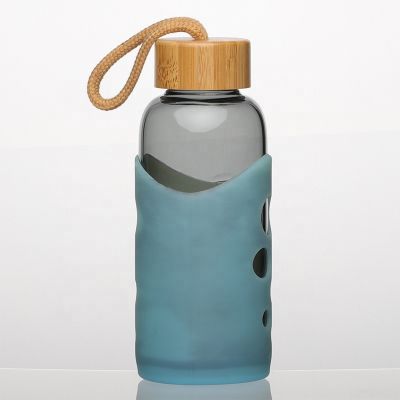 Colored Custom Borosilicate Glass Kid Water Bottle with Bamboo Lid 