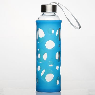 Sport Borosilicate Glass Water Bottle with silicone sleeve 
