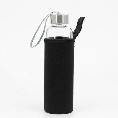 550ml 18oz portable custom logo borosilicate glass water bottle with neoprene sleeve