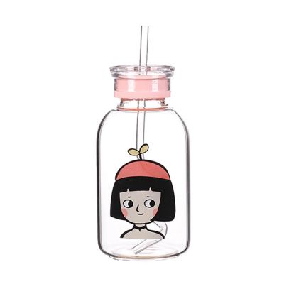 Cartoon style glass water cup bottle for child 