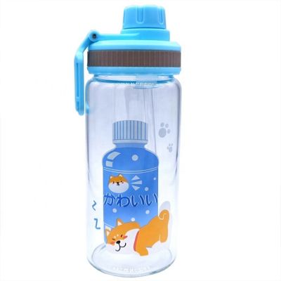 Cute fashionable easy carry straw Ins style glass material water bottle cup 