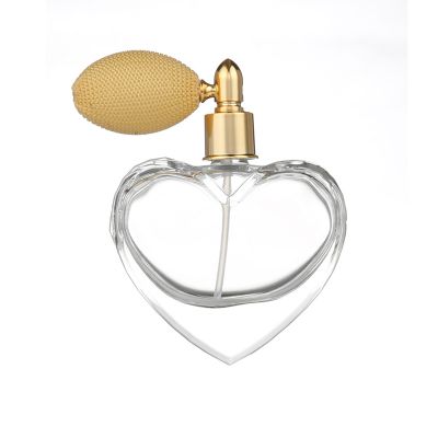 Wholesale New Designs 75ml Transparent Heart Shaped Glass Perfume Bottles with ALU+Air Pump 
