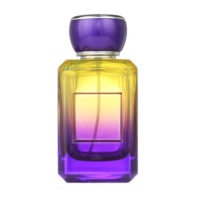 Luxury Rectangle Yellow Purple Gradient Spraying Glass Perfume Bottles 100ml