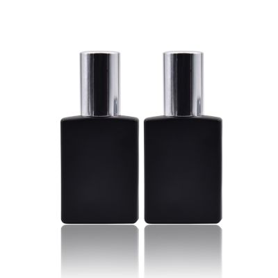 male 30ml empty black square perfume glass bottle with screw sprayer 