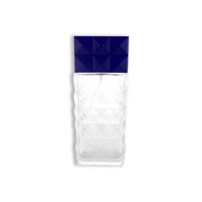 100ml high quality square clear cut empty crystal perfume bottle with blue cap