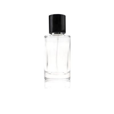 High Quality Cylindrical Transparent Perfume Bottle 50 ml With Black Cap 