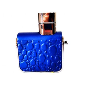 Purse Handbag Shape Imitation Leather Surface Design Cobalt Blue 110ml Glass Perfume Bottle 
