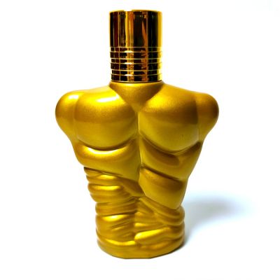Unique Man Men Body Muscle Design 70ml Gold Golden Color Glass Cologne Bottle For Men 