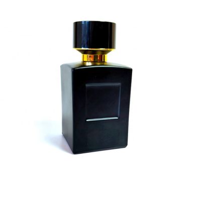 Rectangular Shape Brand Label Design 100ml Matte Black Cologne Bottles With Atomizer 