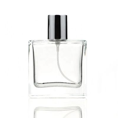 Hot Sale Crimp Spray Pump Square Transparent Perfume Bottles 50ml Glass 