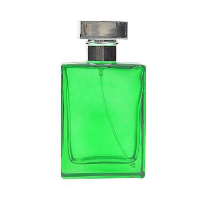 110ml 4 oz translucent green color flat rectangle bottle UV electroplated silver cap empty glass perfume bottle 