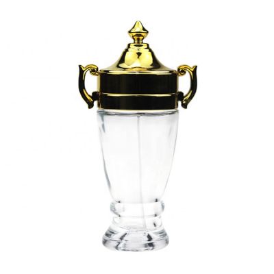 Luxury Unique Shaped Transparent Arabian Perfume Bottle 100 ml With Gold Cap 