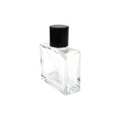Hot Selling Transparent Square Amber Perfume Bottle 55 ml With Black Cap