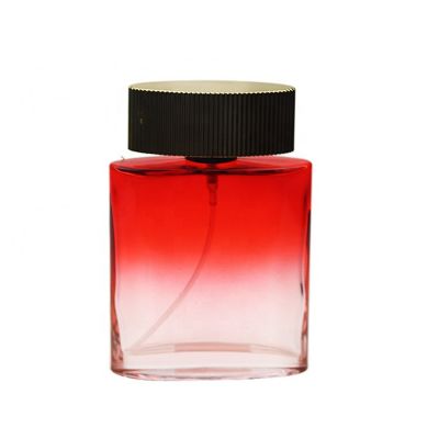 Luxury High Quality Square Red Gradient Perfume Glass Bottle 100ml With Gold Cap For Women 