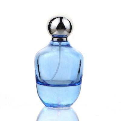 Pretty Round Blue 100ml Empty Crystal Glass Perfume Bottle 