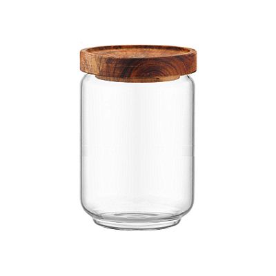 Hand-made High Borsilicate High Quality 700ml Glass Jar with Wooden Lids for Food Storage Kitchen Use