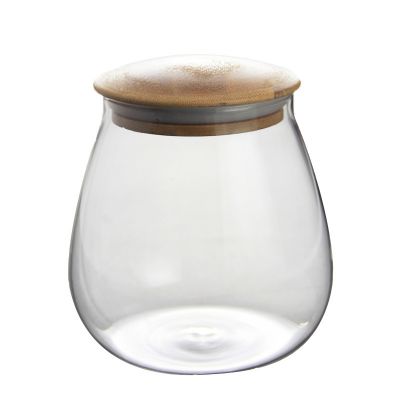 Wholesale 900ml Household Storage Tank Seal Tank Wood Cover Custom Handmade High Borosilicate Glass Jar