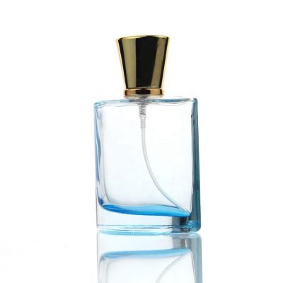 China Designer Square Blue Perfume Glass Bottle 100 ml Custom 