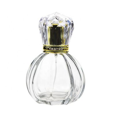 New Design Luxury Clear Empty 50ml Round Perfume Spray Bottle With Unique Cap For Women