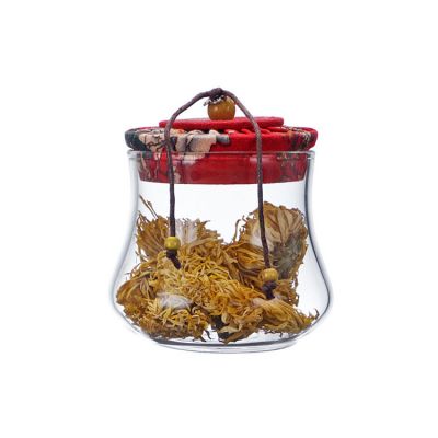 Factory price heat resistant handmade lead-free glass storage jars with Cloth and cork lid