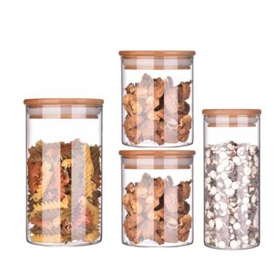 Wholesale High Borosilicate Clear Glass Jar Kitchen Use Custom Handmade Glass Storage Jars with Wooden Lid