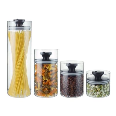 4 Pcs Kitchen Borosilicate Storage Vacuum Glass Jar With Push Down Lid best selling glass storage jar set