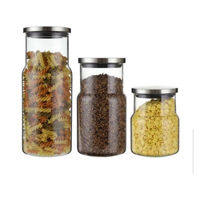 3 Pcs Torch Borosilicate Glass Canister With Stainless Steel Lid Glass Canister Jar 