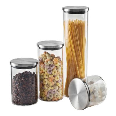 4 Pcs Cylinder Borosilicate Glass Jar With Stainless Steel Lid Glass Container Canister Air Tight Jar 