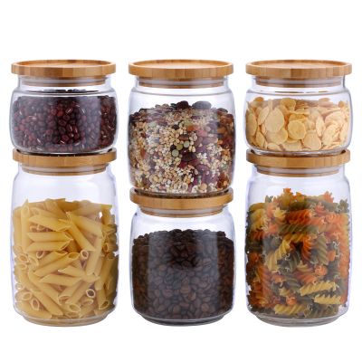 6 Pcs Food Storage Borosilicate Stackable Glass Jar With Bamboo Lid 