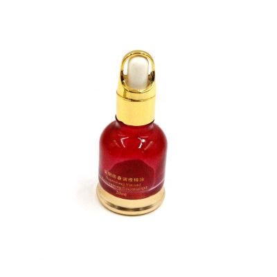 30ml Red color beauty care dropper glass bottle cosmetic with dropper cap Gold base