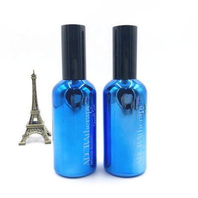 Electroplating Blue color 100ml luxury dropper bottle, Glass essential oil bottle, glass bottle wuth screw cap