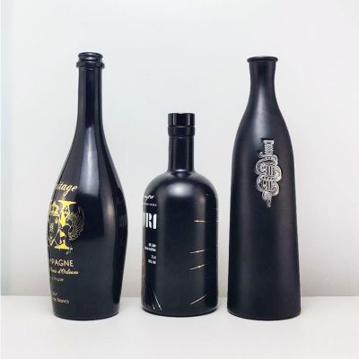 Manufacture Extra Flint Oval Shape Vodka Rum 250ml 500ml Tequila Frost Glossy Matte Coated 750ml Black Glass Liquor Bottle 