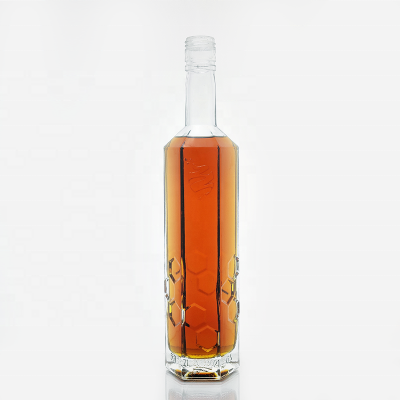 Thick Bottom Hexagon Alcohol Glass Vodka Gin Bottle With Screw Cap Manufacturers Spirit Glass Embossed Bottle 500ml For Liquor 
