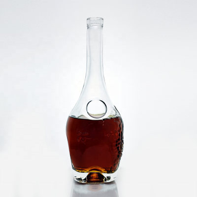 Round Shape Liquor Embossed Bottle With Cork Stopper Manufacturer Empty Clear 700ml Fancy Embossed Glass Bottles 