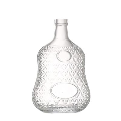 Custom made logo white material liquor wine 700 ml flat glass bottle with stopper 
