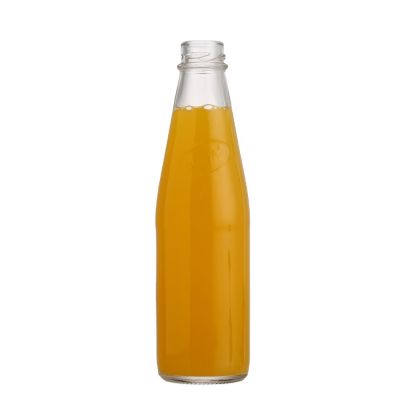 Logo Printed Low Price 300 ml Round Shape Clear Glass Juice Beverage Bottle With Screw 