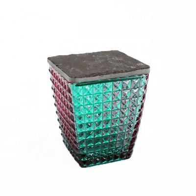 High Quality Square Glass Candle Holder With Stone Lid For Home Decor