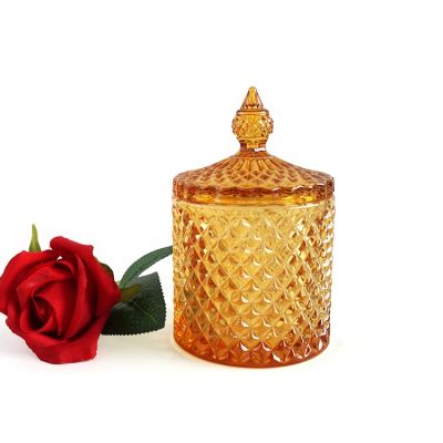 best selling luxury amber glass candle jar with Dome lid exquisite candle holders glass 10oz 