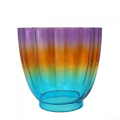 Large Rainbow Ribbed Glass Candle holder jar glass light lamp shade for home party wedding