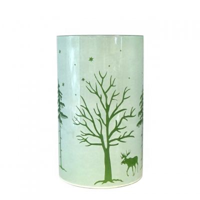Large Hurricane Glass Candle Holder With Christmas Animal Deer And Tree Decor
