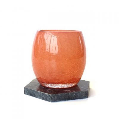 Crack Ball Shape Glossy Warm Orange Glass Candle Holder And Cup
