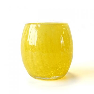 Crack Round Ball Glossy Yellow Glass Candle Jar For Wedding Home Decor