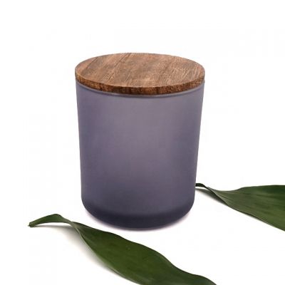 translucent matte grey glass candle cup 395ml with wood cap