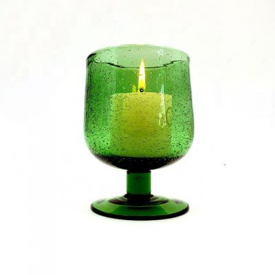 Luxury Short Stem Glass Hurricane Candle Jar/Tumbler/Cup Green Color
