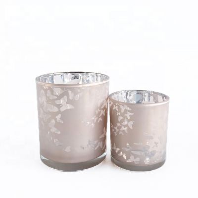 elegant design butterfly pattern glass candle holder with wooden lids